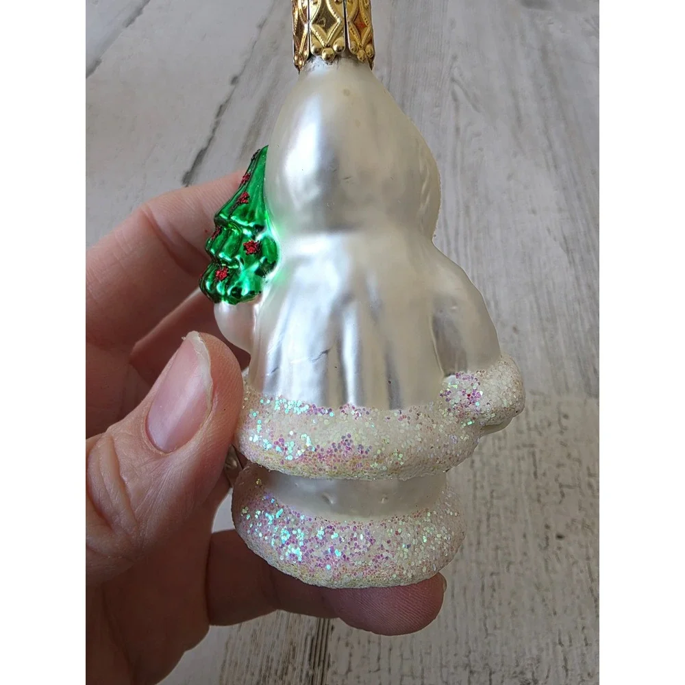 Vintage inge glas Germany‎ snow Eskimo girl glitter ornament Xmas tree white